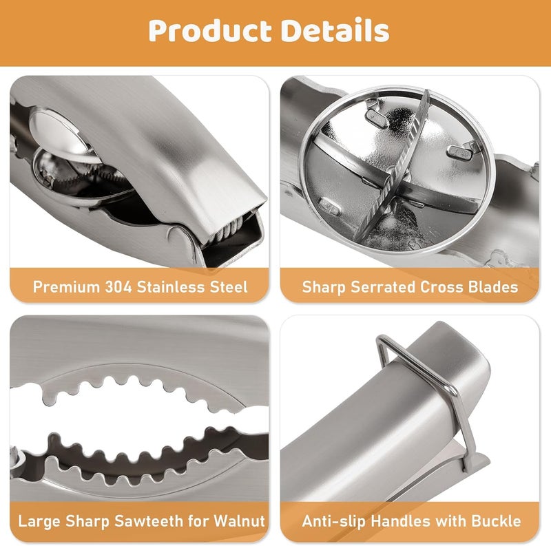 Sanchamy Upgraded 2 In 1 Chestnut Cutter Tool and Nut Cracker for All Nuts 304 Stainless Steel Walnut Cracker Chestnut Opener with 2 Picks and 2 Finger Armors - Image 4